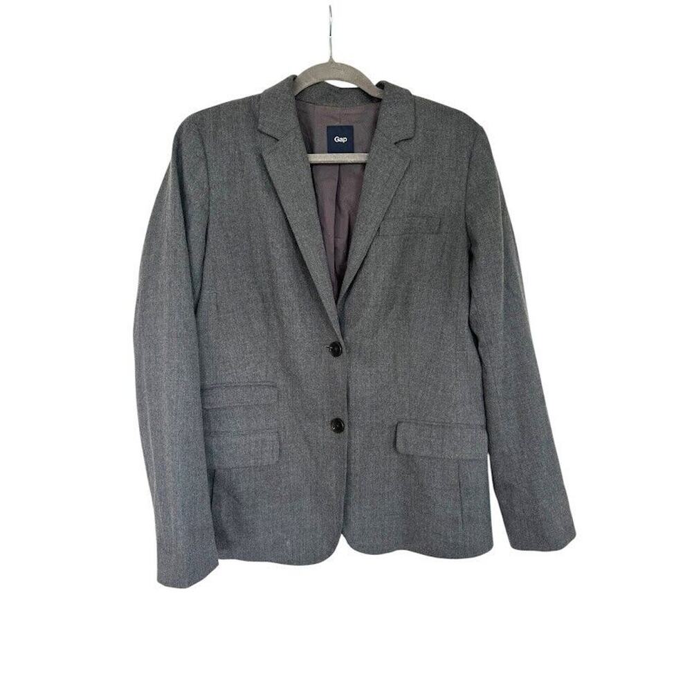 Gap Wool Blend Blazer 12 Womens Dark Academia Preppy Stretch Jacket Gray Career